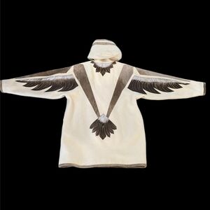 Vintage Wool And Suede Hooded Coat feather wing Eagle in flight Poncho Cape